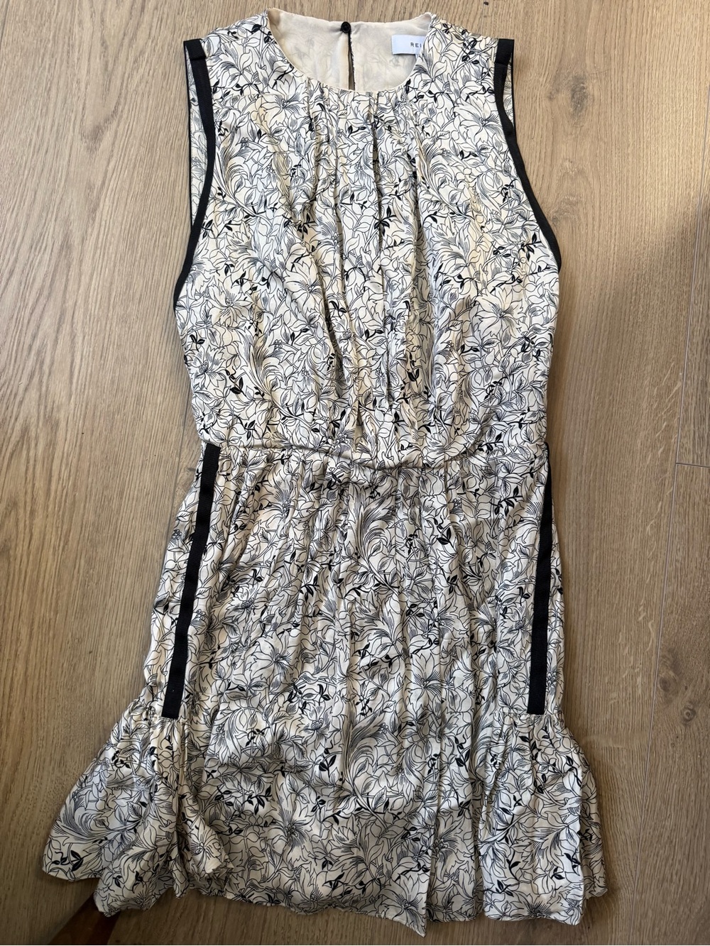Reiss Cream and Black Floral Sleeveless Midi Dress